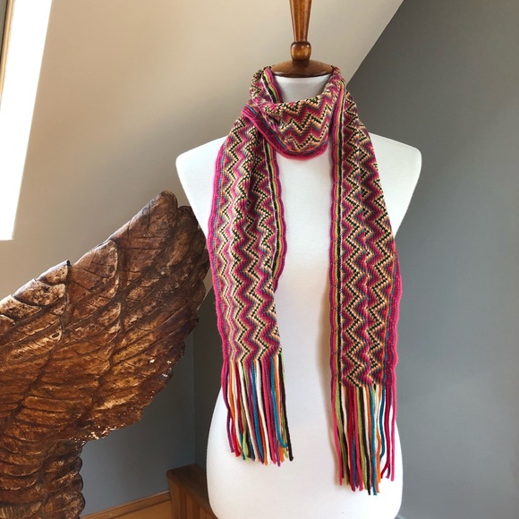Vintage Accessories - Vintage Dopamine Rainbow Zigzag Scarf
